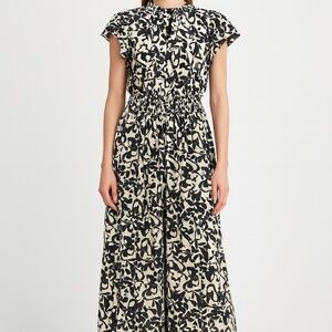 I.STATE Black Ivory Patterned Jumpsuit, Dressy Wide Leg